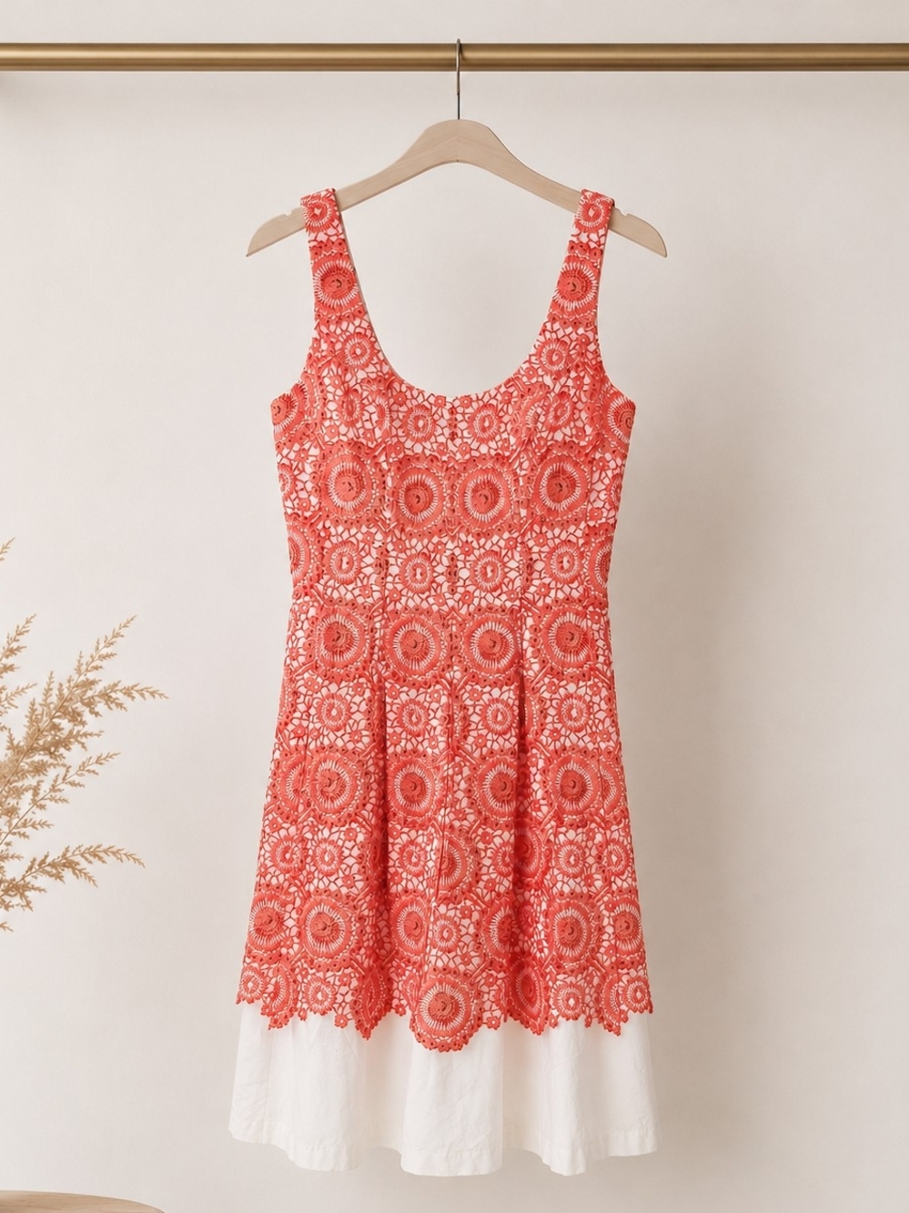 Nine West Coral Fit-and-Flare Dress with White Hem